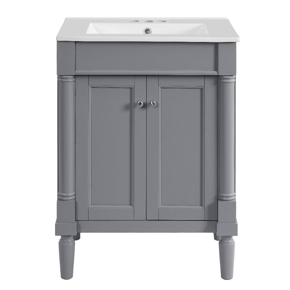 Alt View 4. Loheer - Loheer 24 inch bathroom vanity with sink Grey Modern Single Sink Bathroom Vanity with Ceramic Basin - Grey.