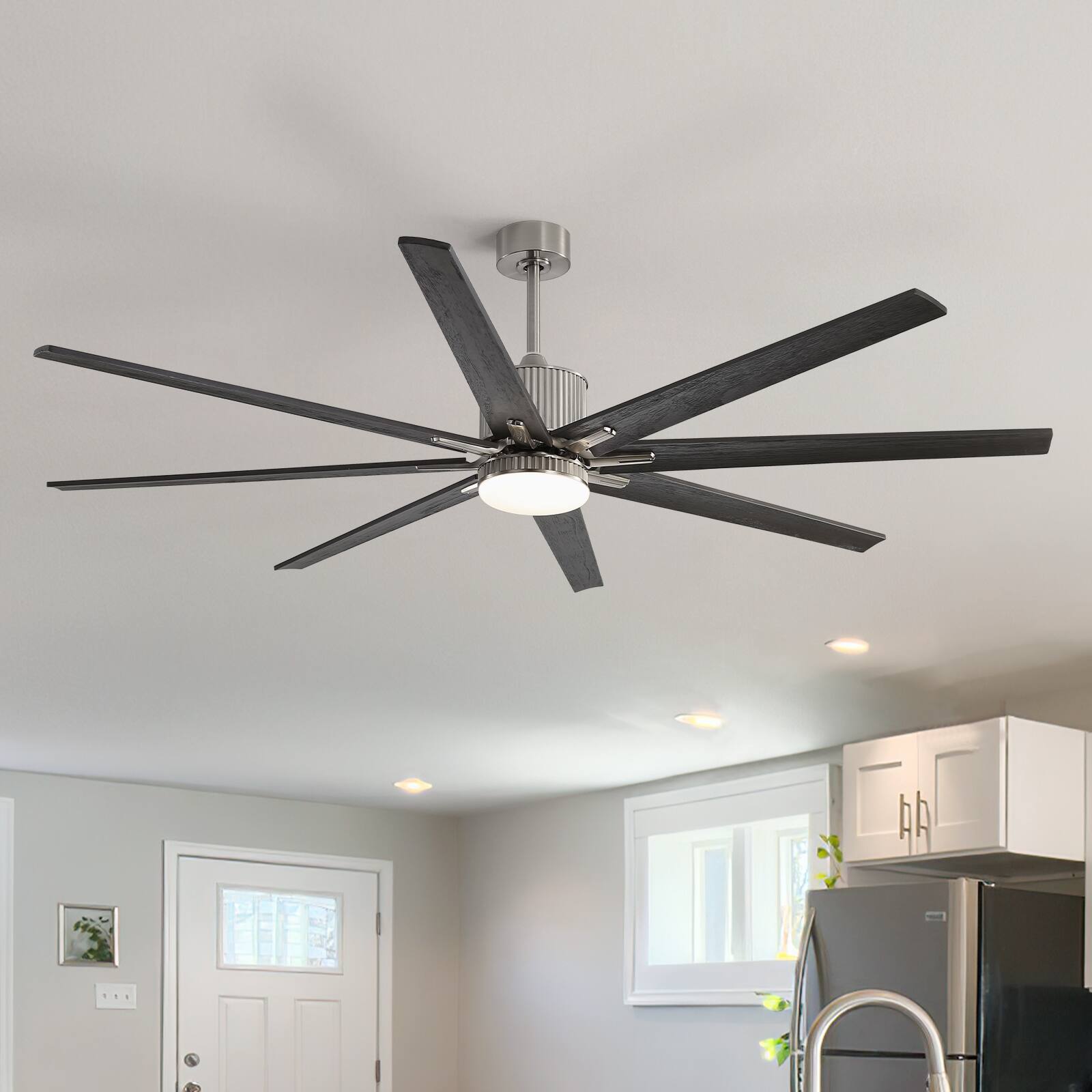 Alt View 2. Sofucor - 76'' Industrial Ceiling Fans with Lights Indoor/Outdoor Nickel Smart Ceiling Fan APP Control Reversible DC Motor 3CCT - Nickel.