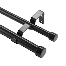 Front. VEVOR - 1 Inch Double Curtain Rods 74 to 144 Inches(6-12ft), Drapery Rods for Windows 69 to 140 Inches, Telescoping Dual Curtain - Black.