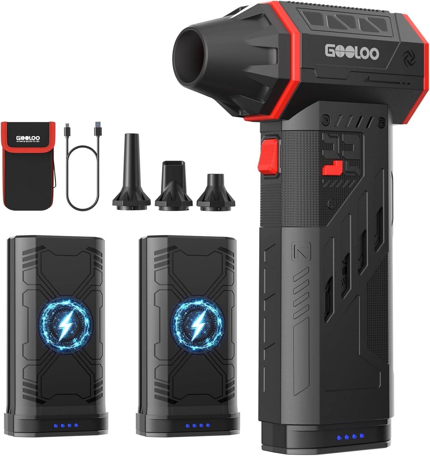 GOOLOO - F5 Electric Air Duster, 180,000RPM, Dual Removable Batteries, 3-Gear for Car/PC/Keyboard/Snow Cleaning