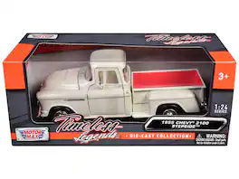 Motormax - 1955 Chevrolet 3100 Stepside Pickup Truck Cream with White Interior "Timeless Legends" Series 1/24 - Cream And White