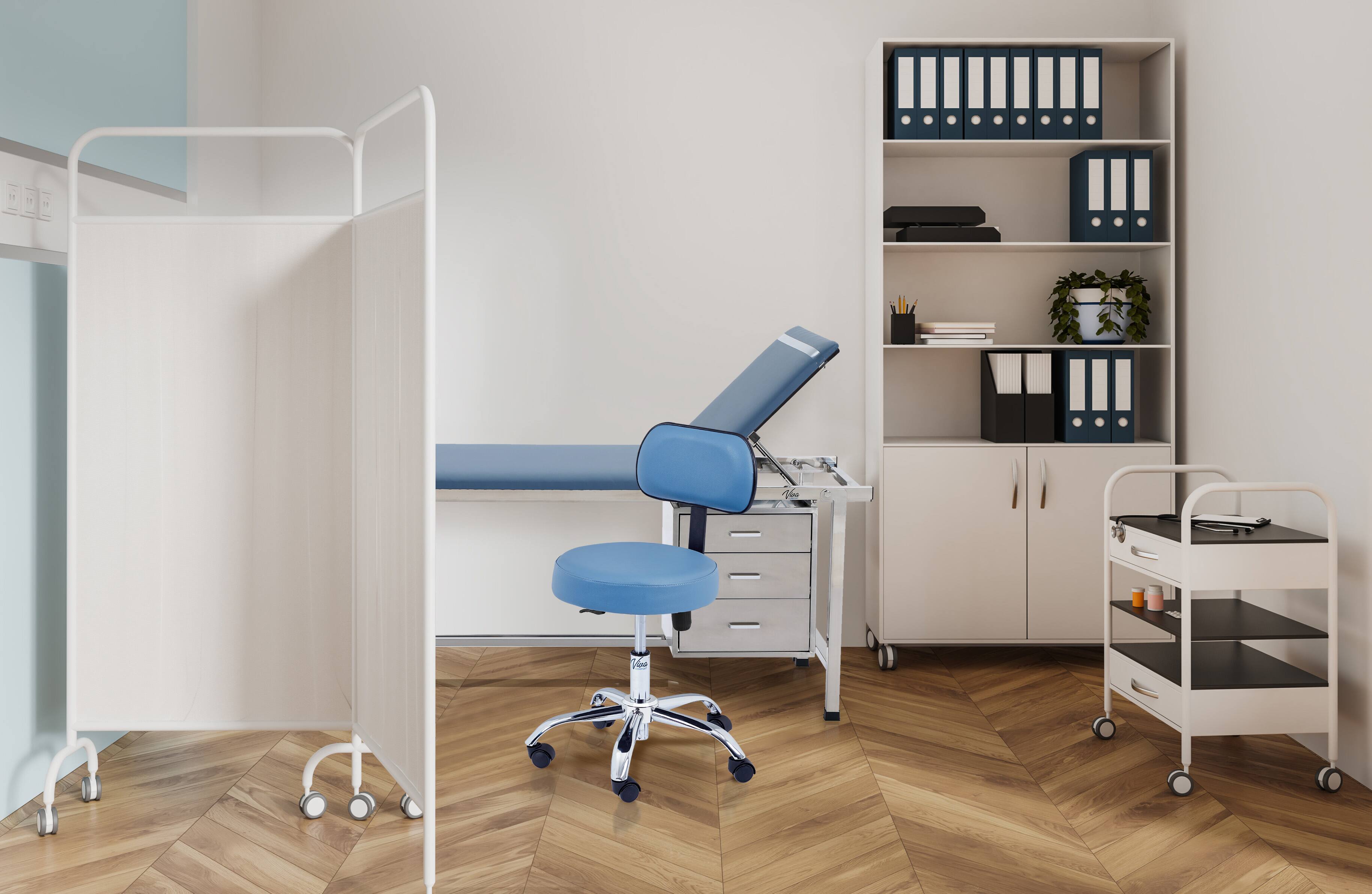 Alt View 6. Viva Comfort - Office Stool with Contoured Backrest and Antimicrobial Upholstery, 250lb Capacity, Pneumatic Height - Blue.