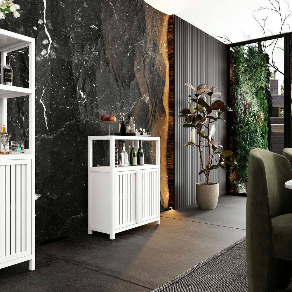 Alt View 7. Kadyn - White Large Capacity Bamboo Storage Cabinet Furniture for Bathroom Living Room Bathroom Bamboo Storage Cabinet - White.