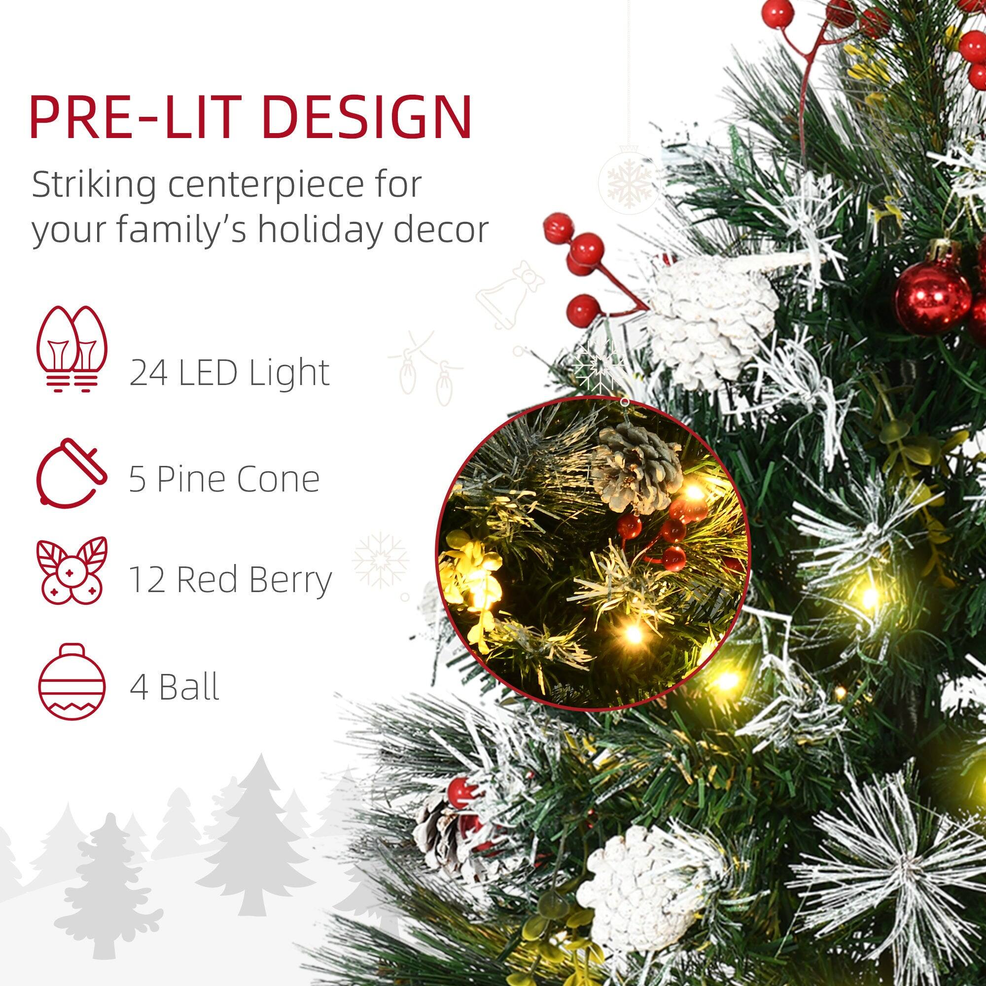 PRE-LIT DESIGN  
Striking centerpiece for your family's holiday decor  

- 24 LED Light  
- 5 Pine Cone  
- 12 Red Berry  
- 4 Ball