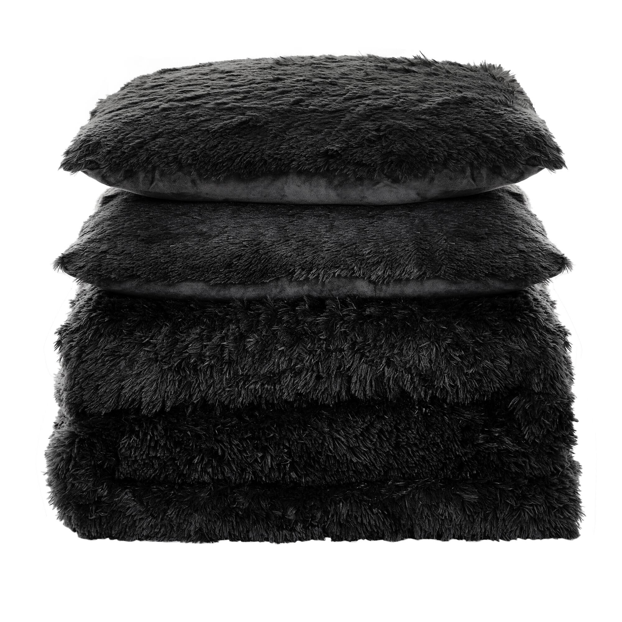 Angle. Sweet Home Collection - 3 Piece Plush Shaggy Comforter  and Pillow Sham, Ultra Soft Faux Fur Decorative Bedding - Queen - Black.
