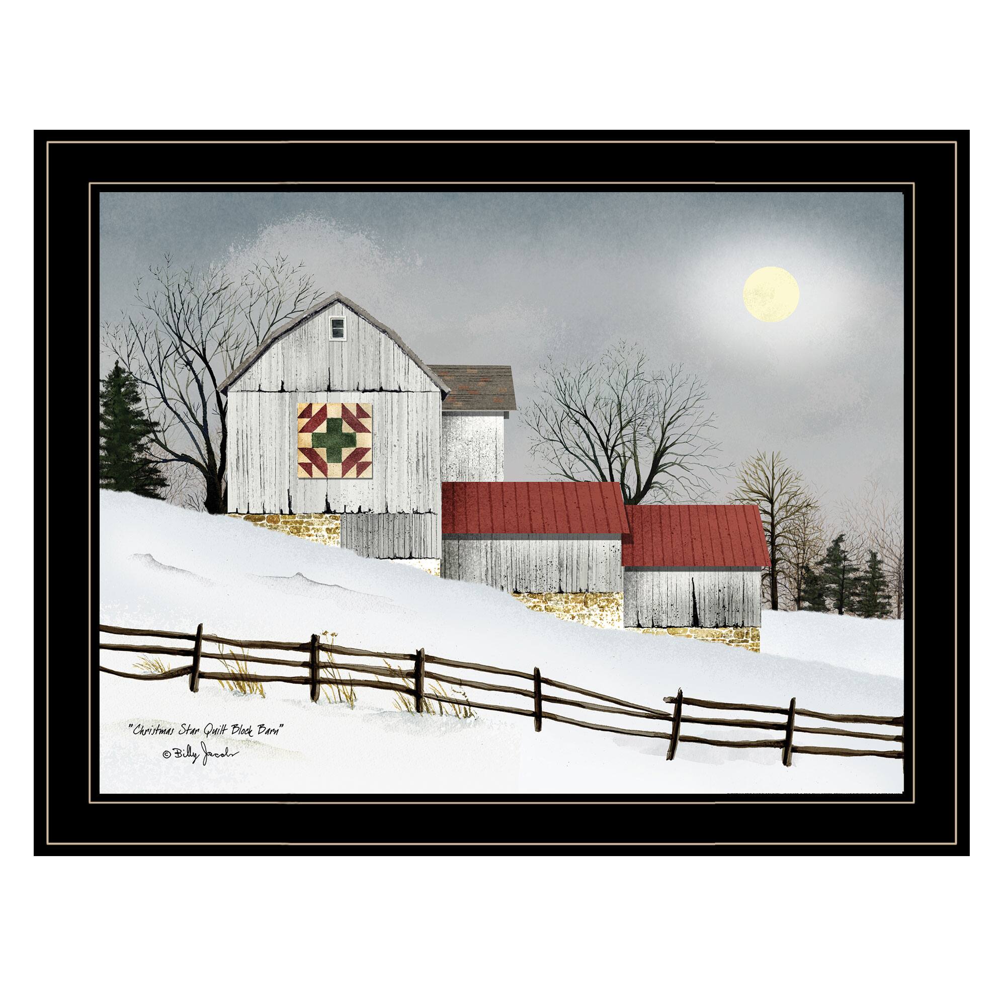 Front. TinyHomie - Decor 4U Christmas Star Quilt Block Barn Framed Wall Art Billy Jacobs - white.