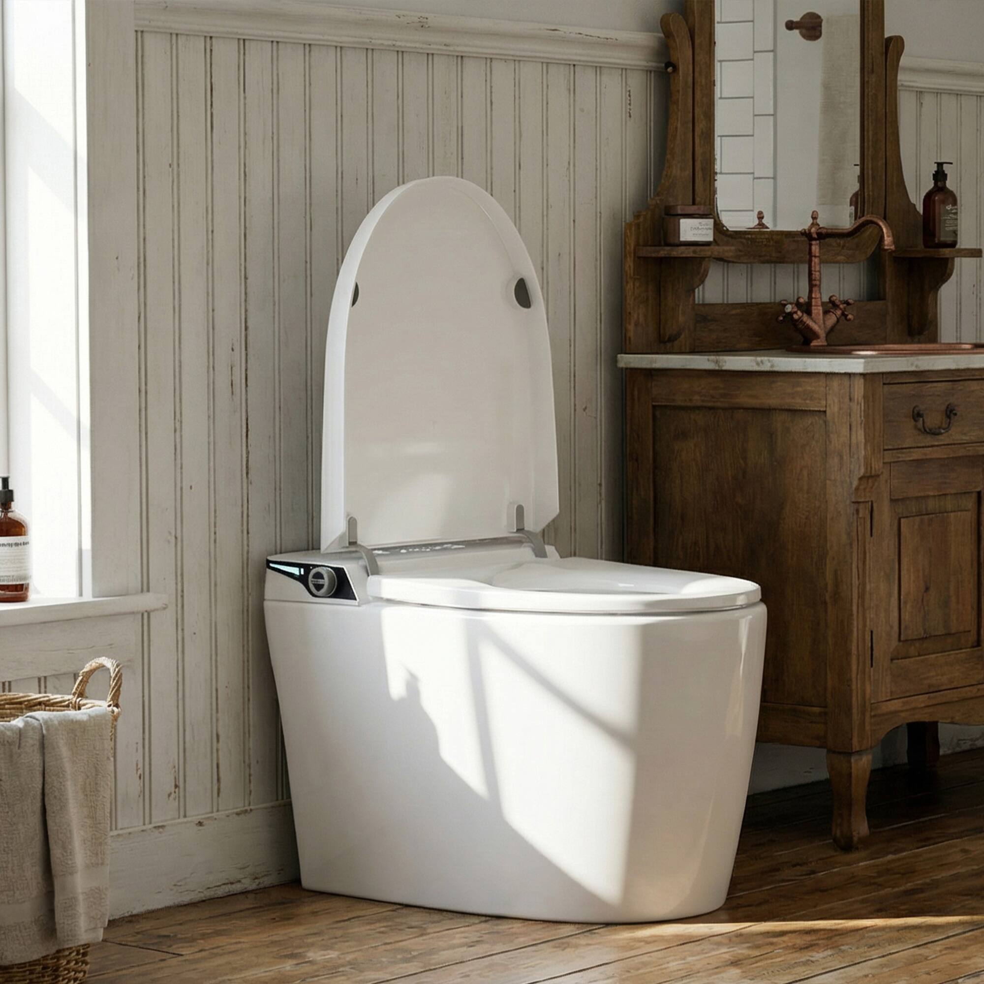 Alt View 9. TOTTE - Smart Toilet with Auto Open Lid & Foot Sensor - Intelligent One-Piece Bidet Toilet,Heated Seat Warm Water Wash Air Dryer - White.