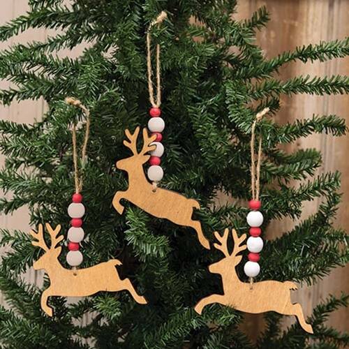 Angle. BreeBe - 3/Set Beaded Jumping Reindeer Ornaments - Brown.