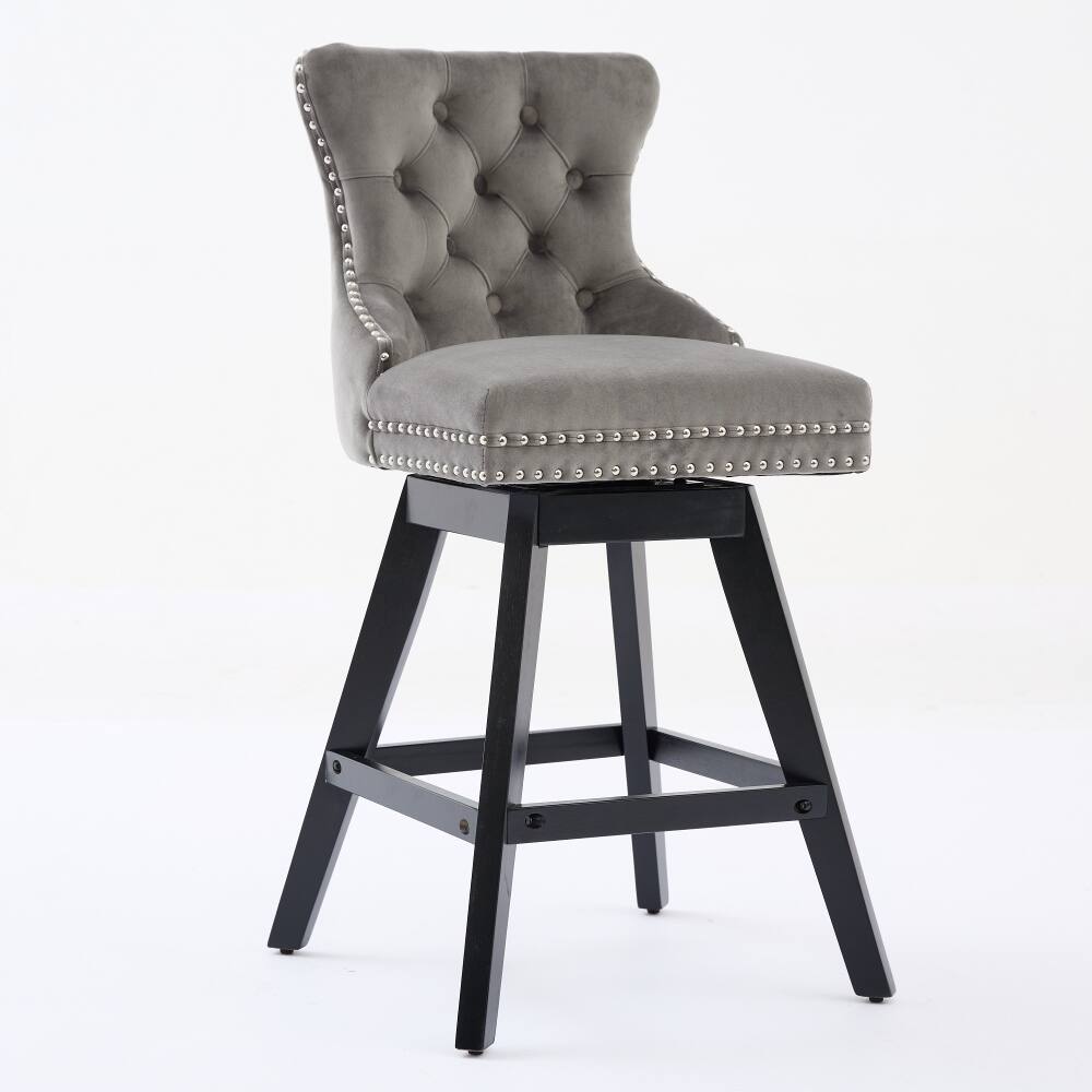 Left. Loheer - Loheer Swivel Bar Stools Velvet Tufted Bar Chairs Set of 2 Gray - Gray.