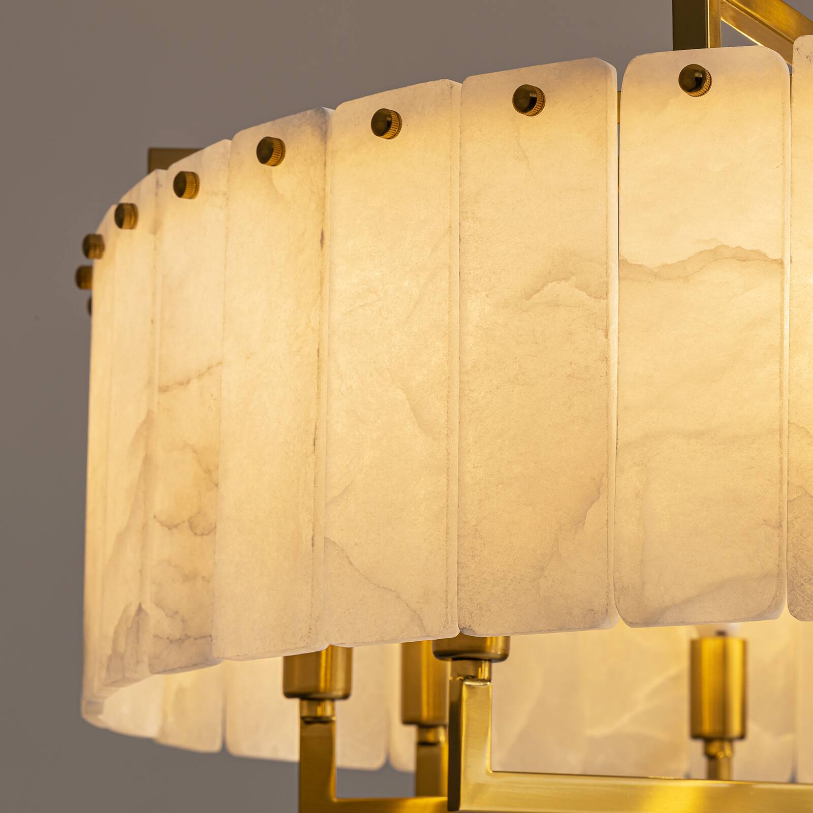 Alt View 9. Siljoy - 31.5-In Mid Century Alabaster Drum Chandelier, 10-Light Polished Brass Ceiling Light for Dining Room Living Room Bedroom - Gold Brass.