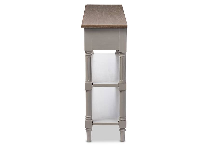 Angle. Baxton Studio - Edouard French Provincial Style Distressed Two-tone 2-drawer Console Table - White/Light Brown.