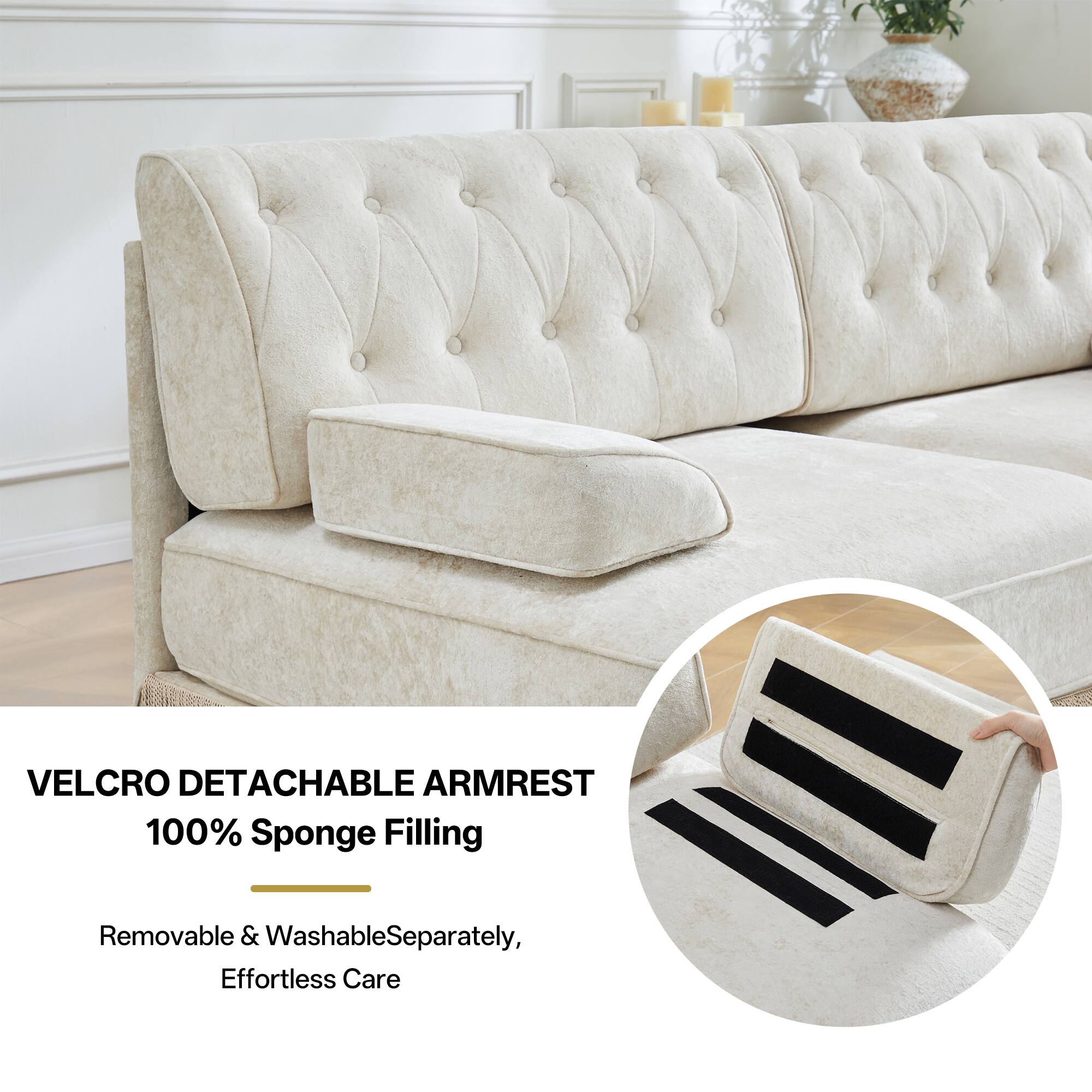 VELCRO DETACHABLE ARMREST  
100% Sponge Filling  

Removable & Washable Separately,  
Effortless Care