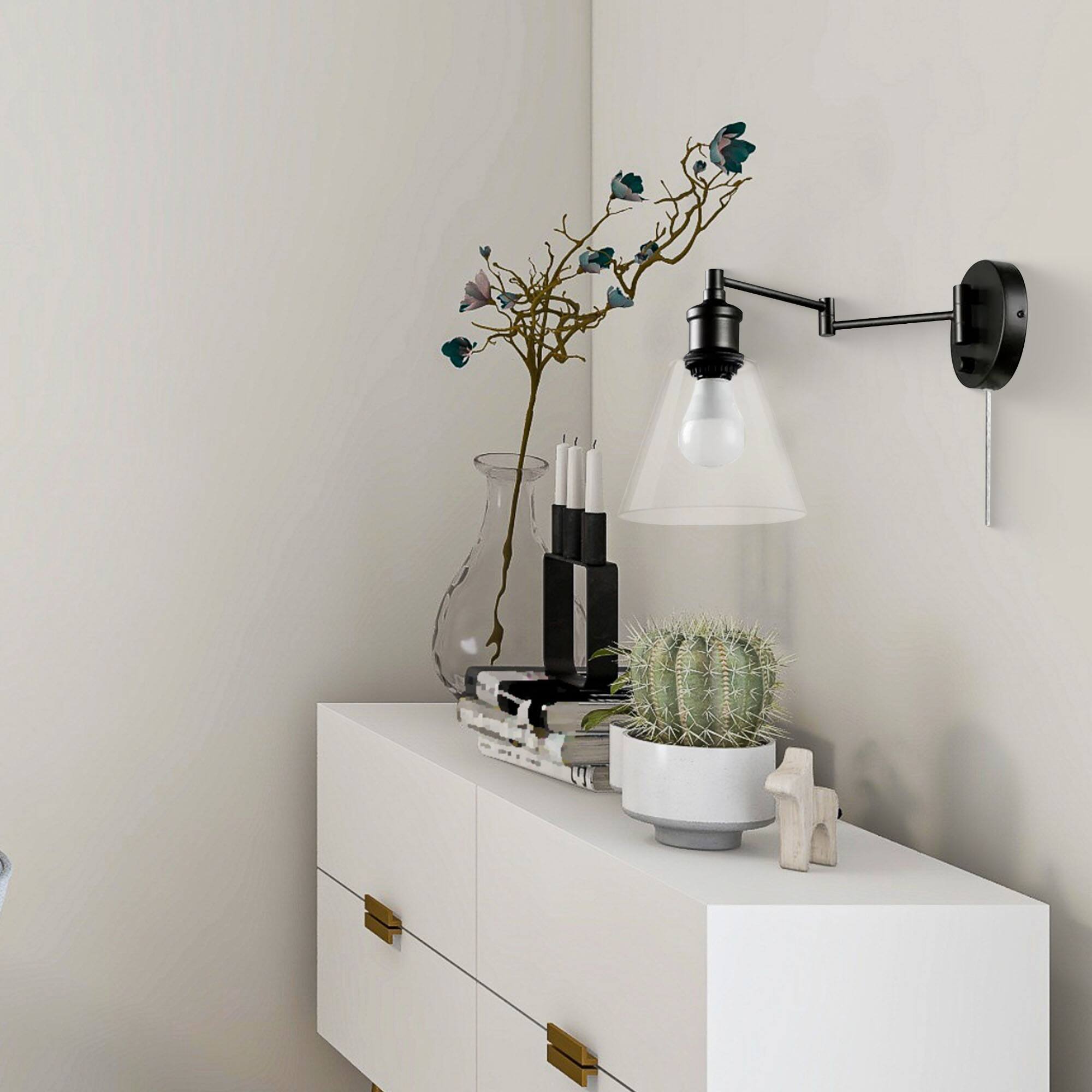 Alt View 3. Globe Electric - Globe Electric 10W LED Plug In Wall Sconce Clear Glass Shade & 6' Cord, Bronze.