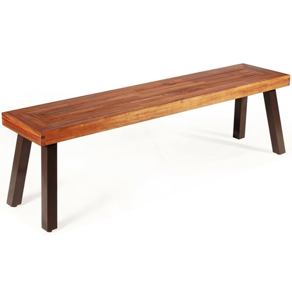 Alt View 2. Pefilos - Patio Acacia Wood Dining Bench Seat with Steel Legs, Outdoor Bench for Park, Porch, Patio and Backyard - Brown.