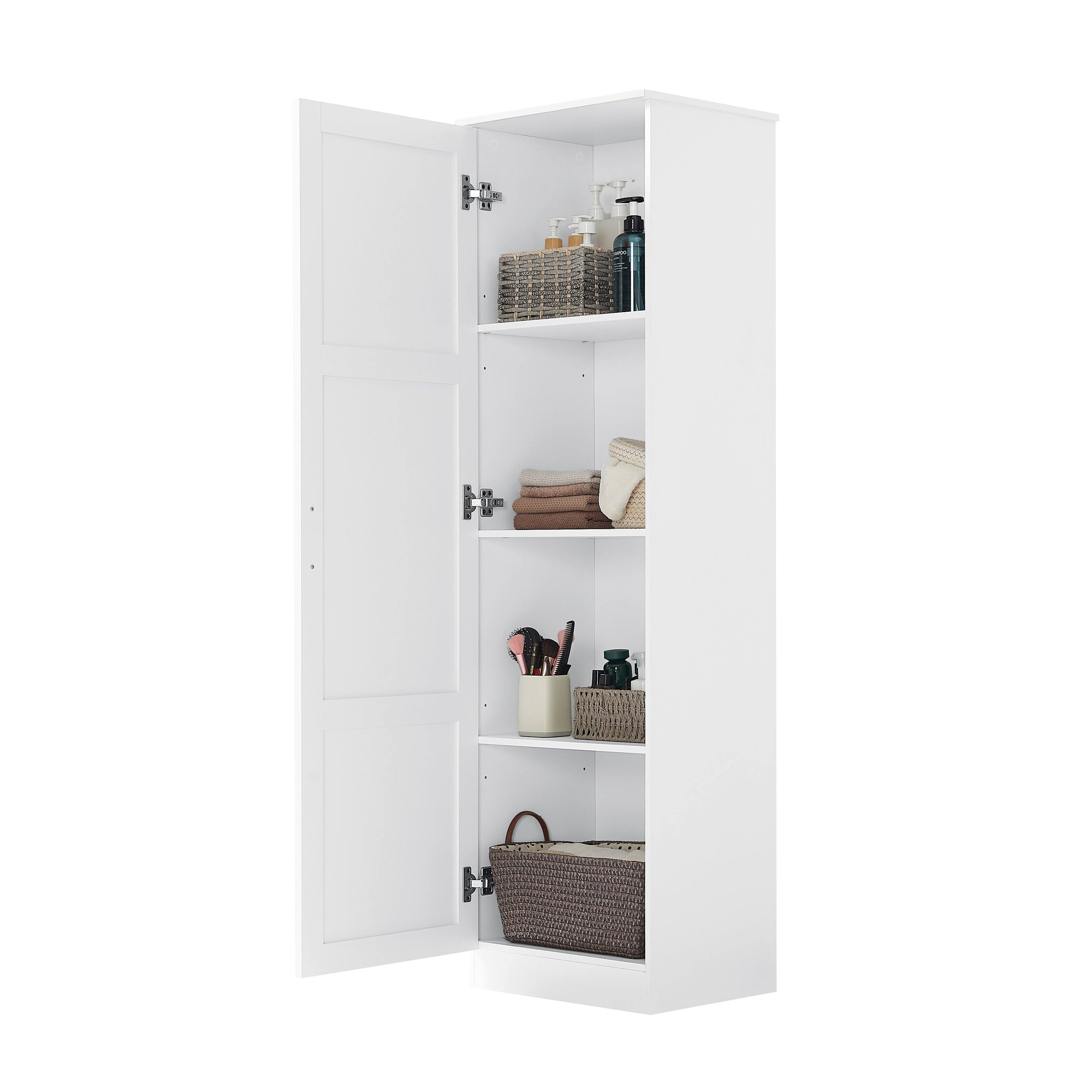 Alt View 4. Loheer - Loheer White Bathroom Storage Cabinet Freestanding Single Door Organizer with Adjustable Shelves for Office MDF - White.