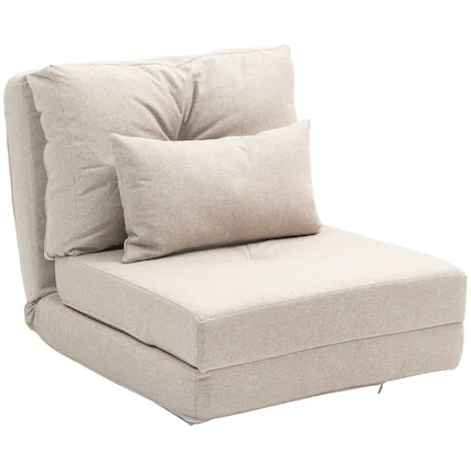 Front. Homcom - Convertible Flip Chair, Floor Lazy Sofa, Folding Upholstered Couch Bed with Adjustable Backrest - Beige.