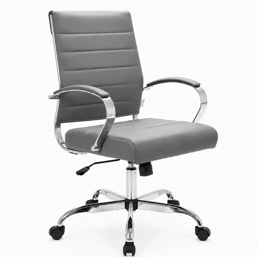 Ergomics Computer Chair LeisureMod Benmar Modern Ribbed Leather Office Desk Chair, Steel Frame ...
