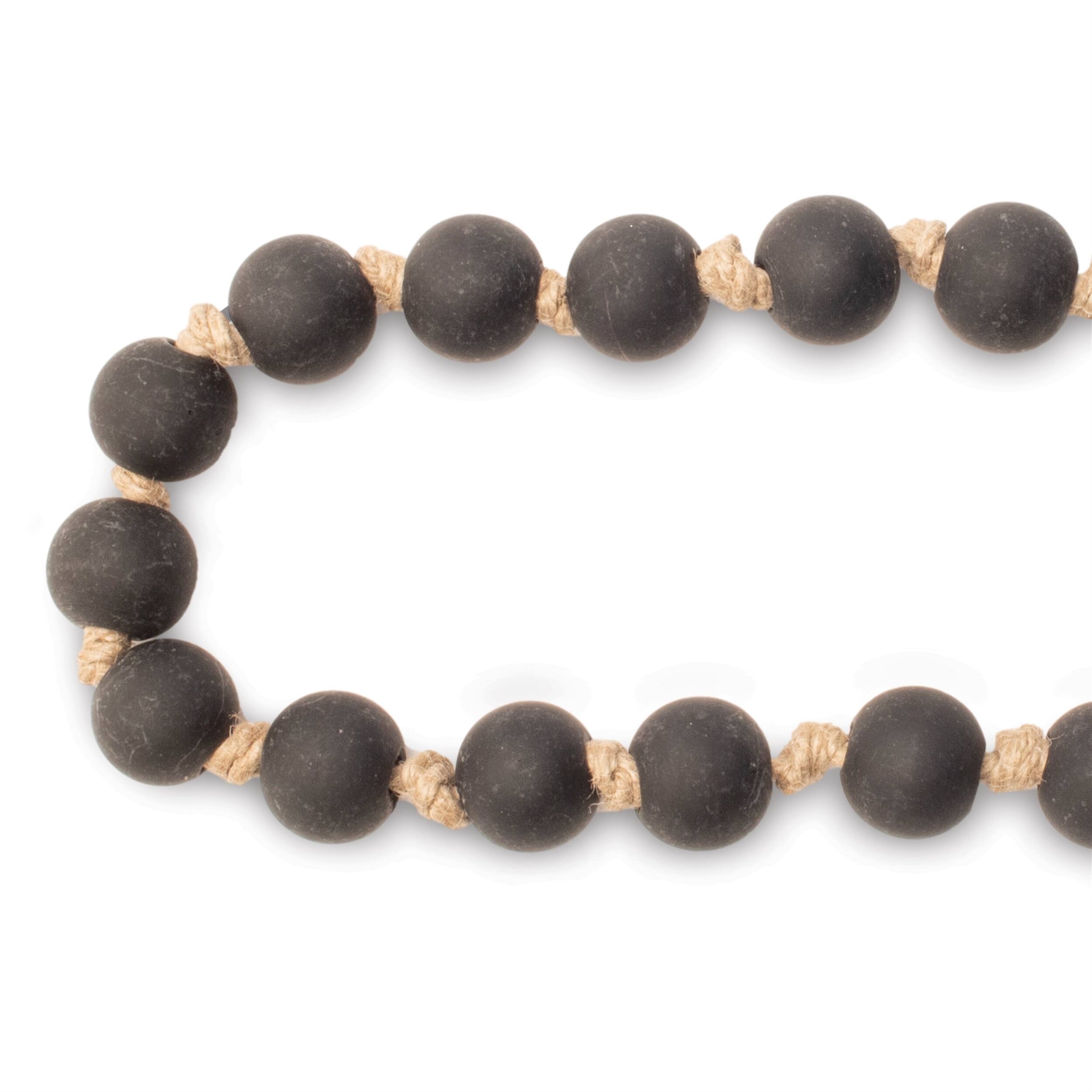 Angle. BreeBe - Modern Matte Black Bead Garland – Set of 2 - Black, Tan.
