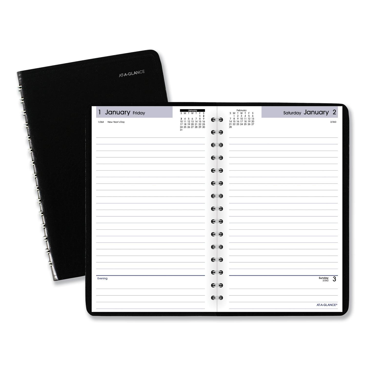 AT-A-GLANCE - DayMinder Daily Appointment Book 8 x 5 Black Cover 12 Month Jan to Dec 2026