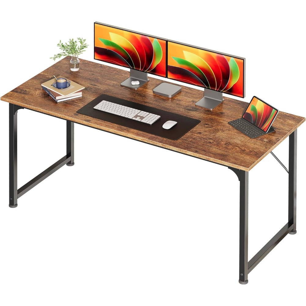 ZUQIETA - 55" Large Computer Desk - Sturdy Metal Frame with Ample Legroom - Rustic Brown