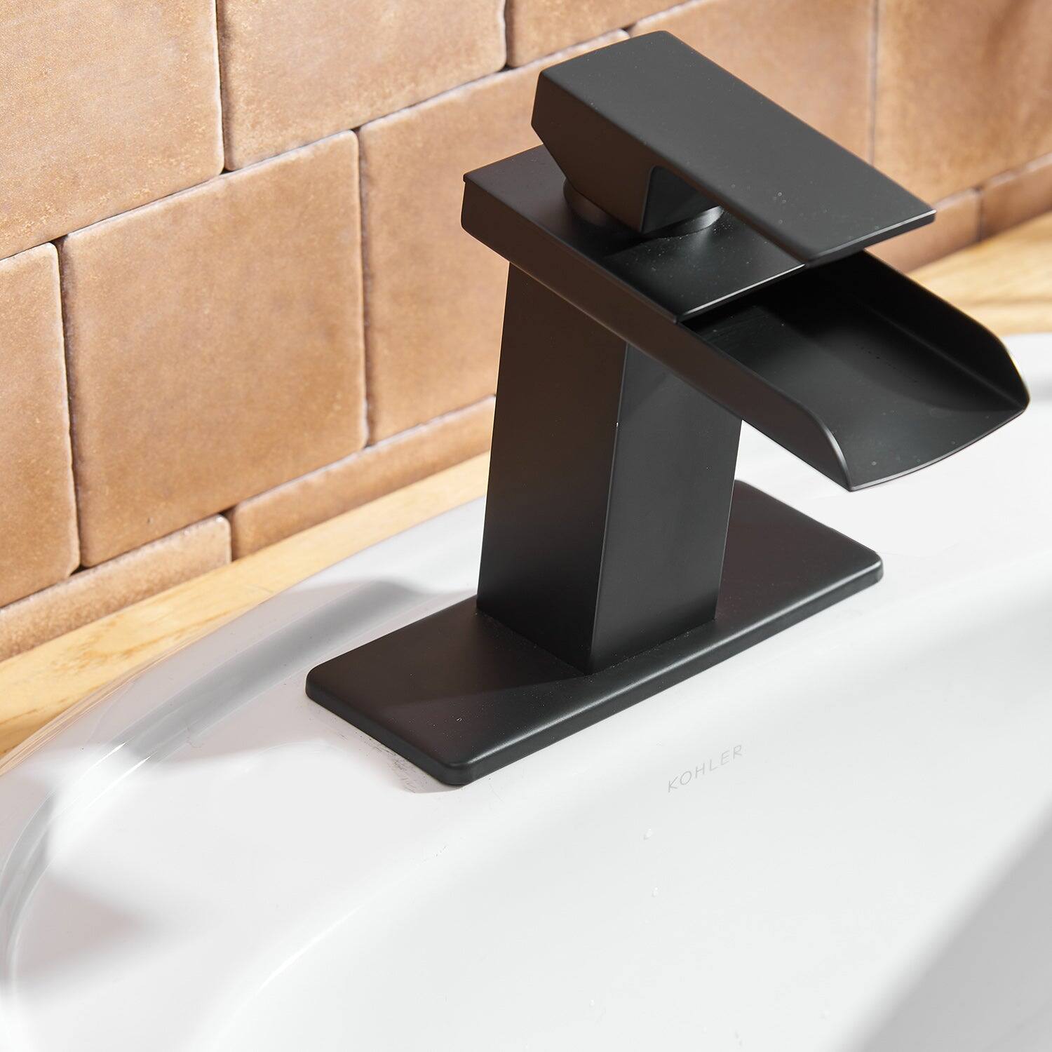 Alt View 7. Boyel Living - Waterfall Single Hole Single-Handle Low-Arc Bathroom Faucet With Pop-up Drain Assembly in Matte Black - Matte Black.