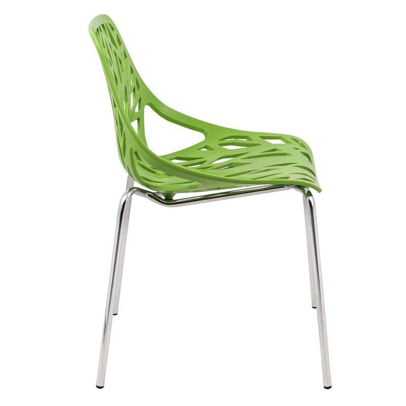 Back. LeisureMod - Asbury Stackable Modern Dining Chair with Cut Out Design and Chrome Legs Side Chair for Home Living Room - Green.