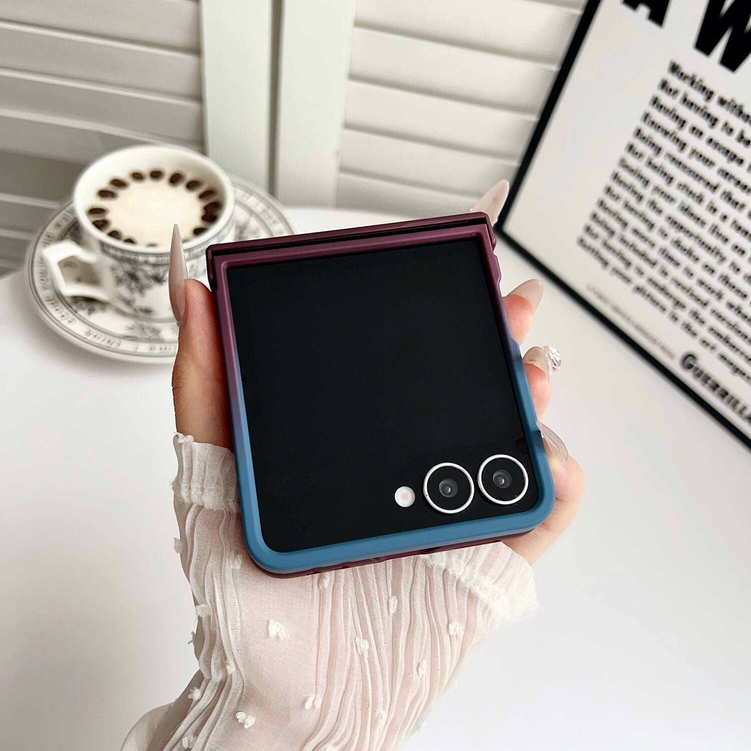Alt View 4. Dteck - for Samsung Galaxy Z Flip8 Matte Gradient Magnetic Case,Shockproof Slim Hard PC Hinge Back Cover,Qi Wireless Charging - Greenblue.