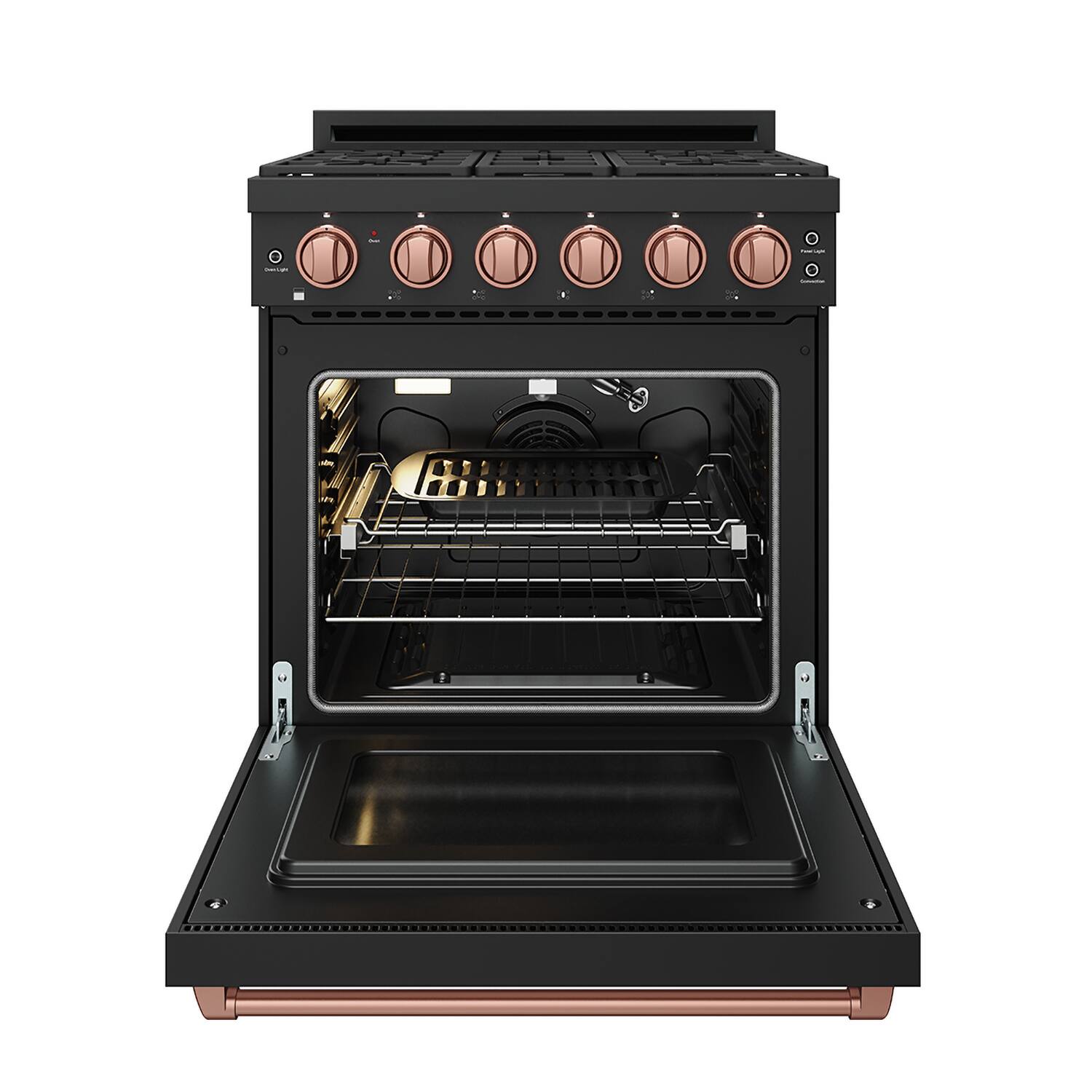 Alt View 5. Thor Kitchen - Gordon Ramsay Series by Thor Kitchen 4.55 Cu. Ft Freestanding Liquid Propane Gas Range with Rose Gold Hardware - Black.