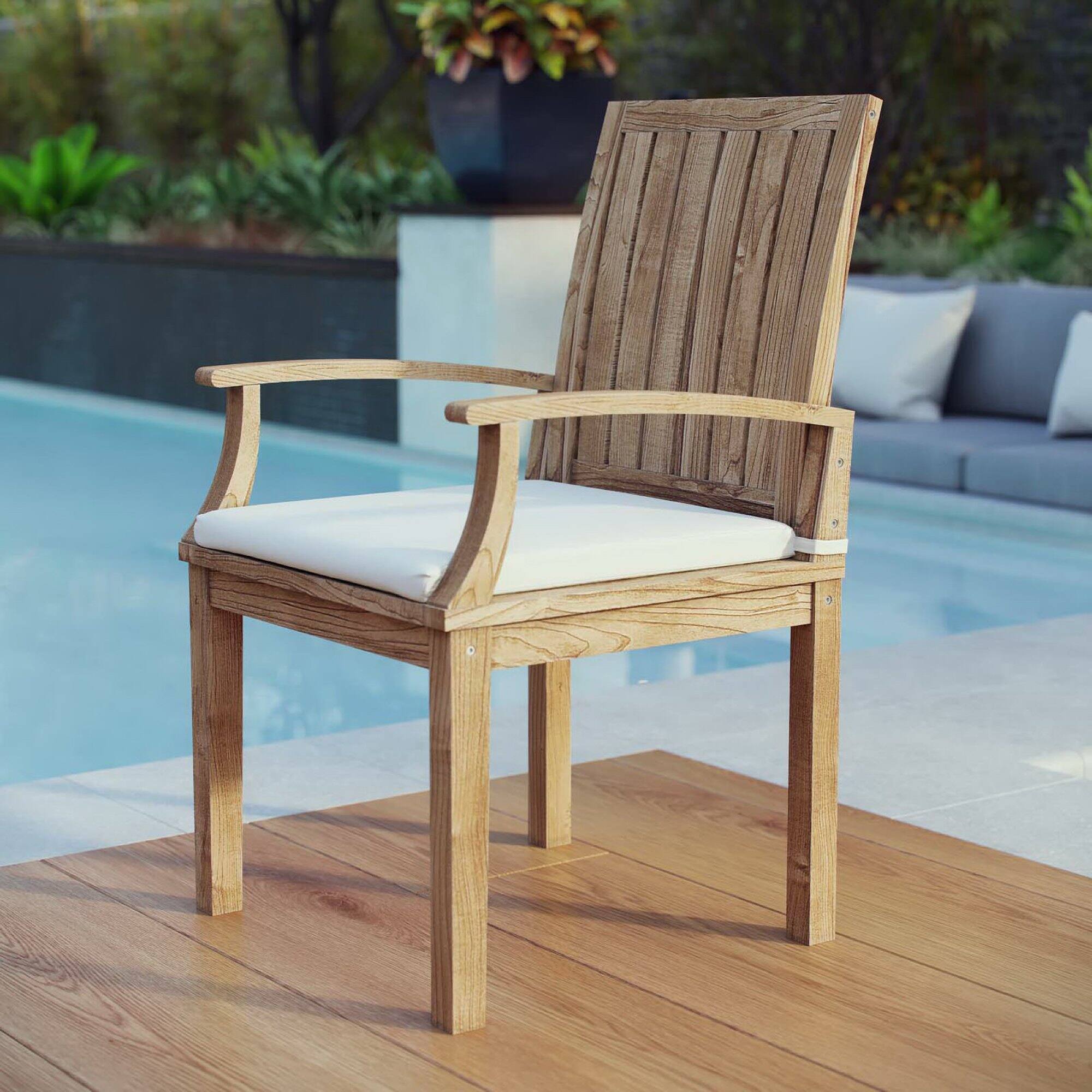 Front. Modway - Marina Outdoor Patio Teak Dining Chair by Modway - Natural White.