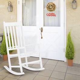Winado - Wooden Rocker Rocking Chair, All Weather Wooden Rocking Chair with High Backrest, Patio Rocker for Garden, Yard, Balcony - White