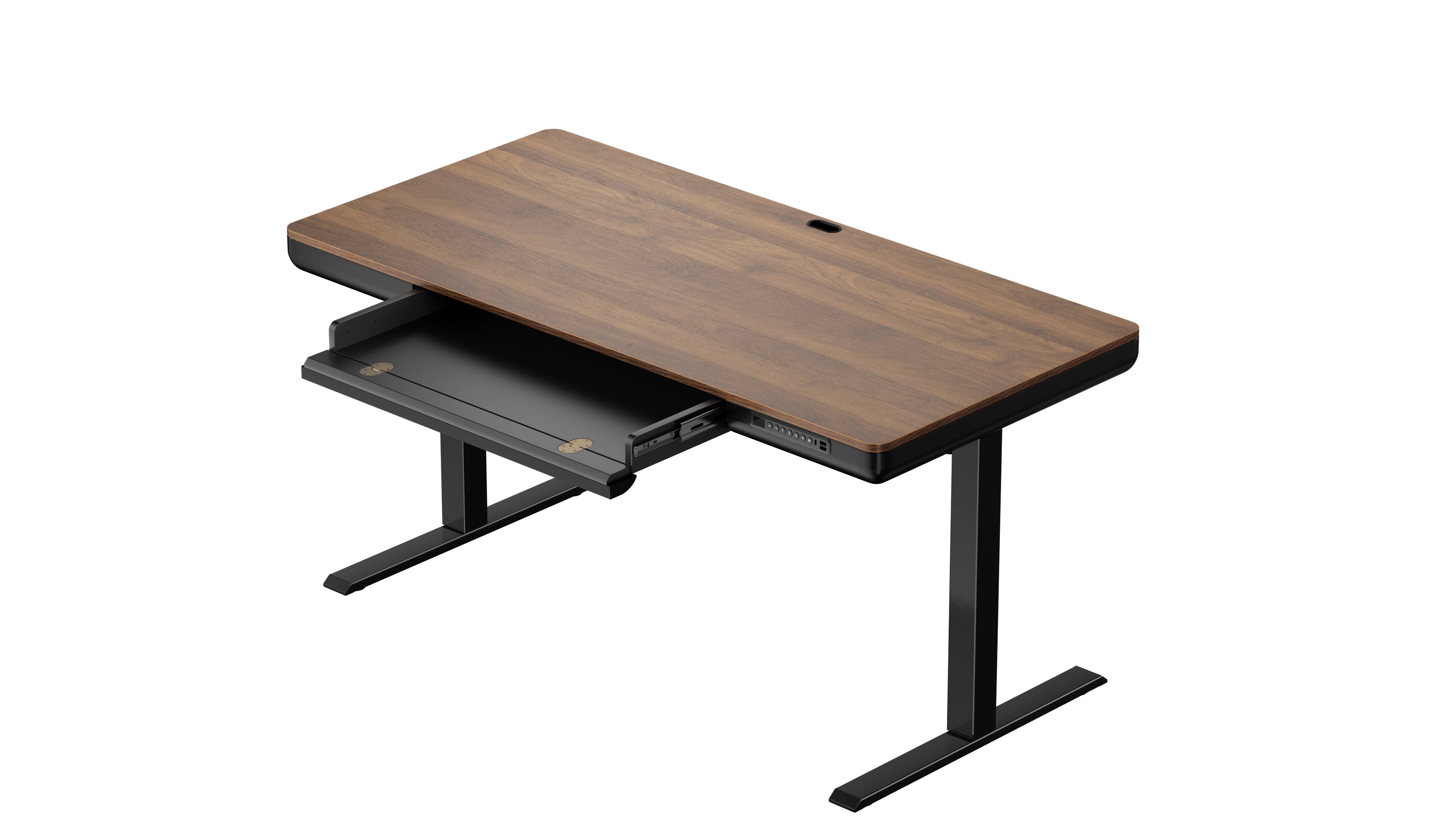 Alt View 7. ErgoAV - Adjustable Walnut Electric Standing Desk with USB Ports & Storage Drawer/Keyboard Tray - 55" x 27", Model ERDS4-01WN - Walnut.