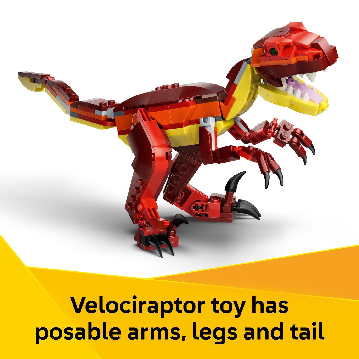 Velociraptor toy has posable arms, legs and tail
