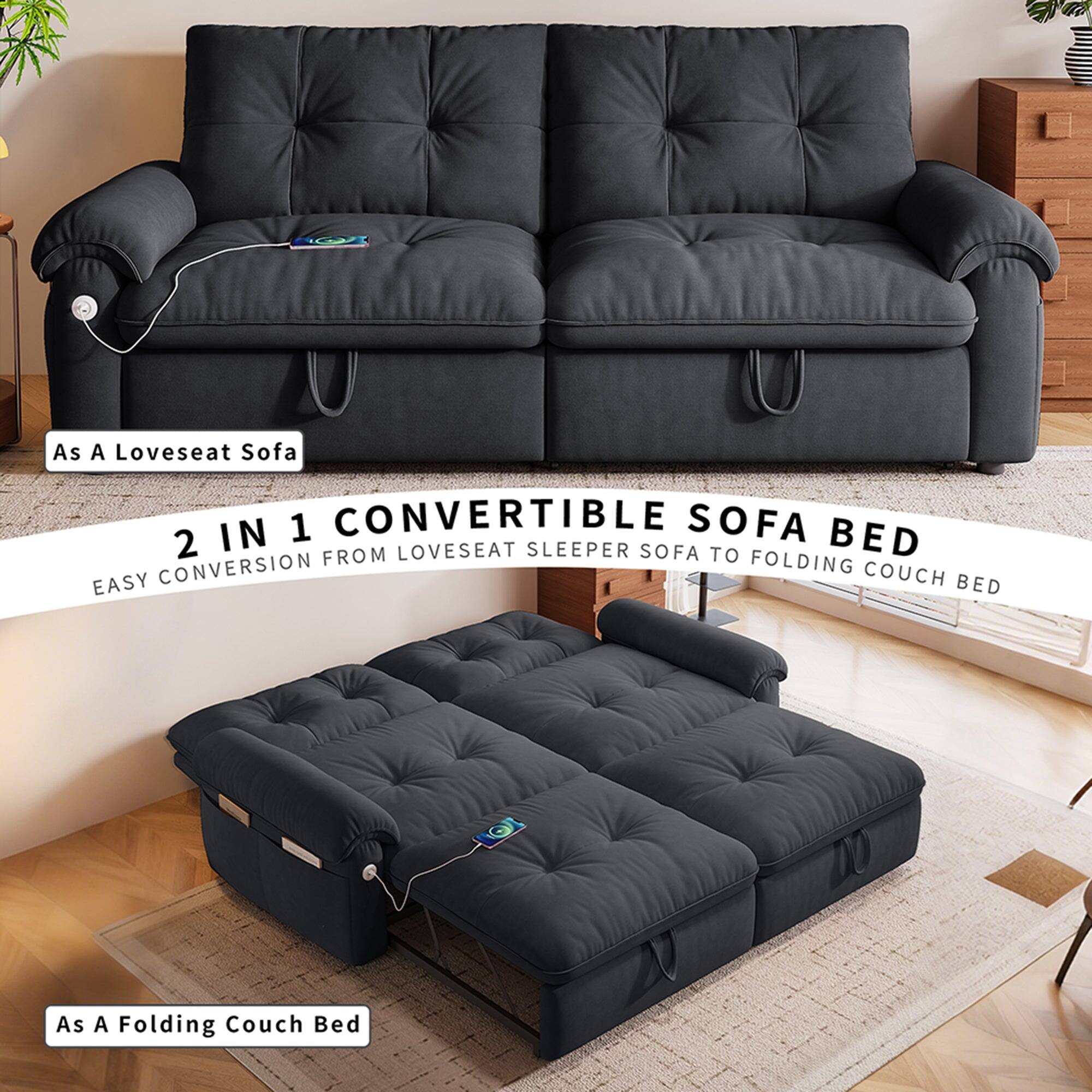 As A Loveseat Sofa

2 IN 1 CONVERTIBLE SOFA BED
EASY CONVERSION FROM LOVESOFA SLEEPER SOFA TO FOLDING COUCH BED

As A Folding Couch Bed