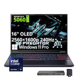 Acer - Upgraded - Predator Helios Neo 16" Gaming Laptop,Ultra 9 275HX,GeForce RTX 5060,32GB RAM,1TB SSD+1TB Dock Set,Win 11 Pro,Black - Obsidian Black