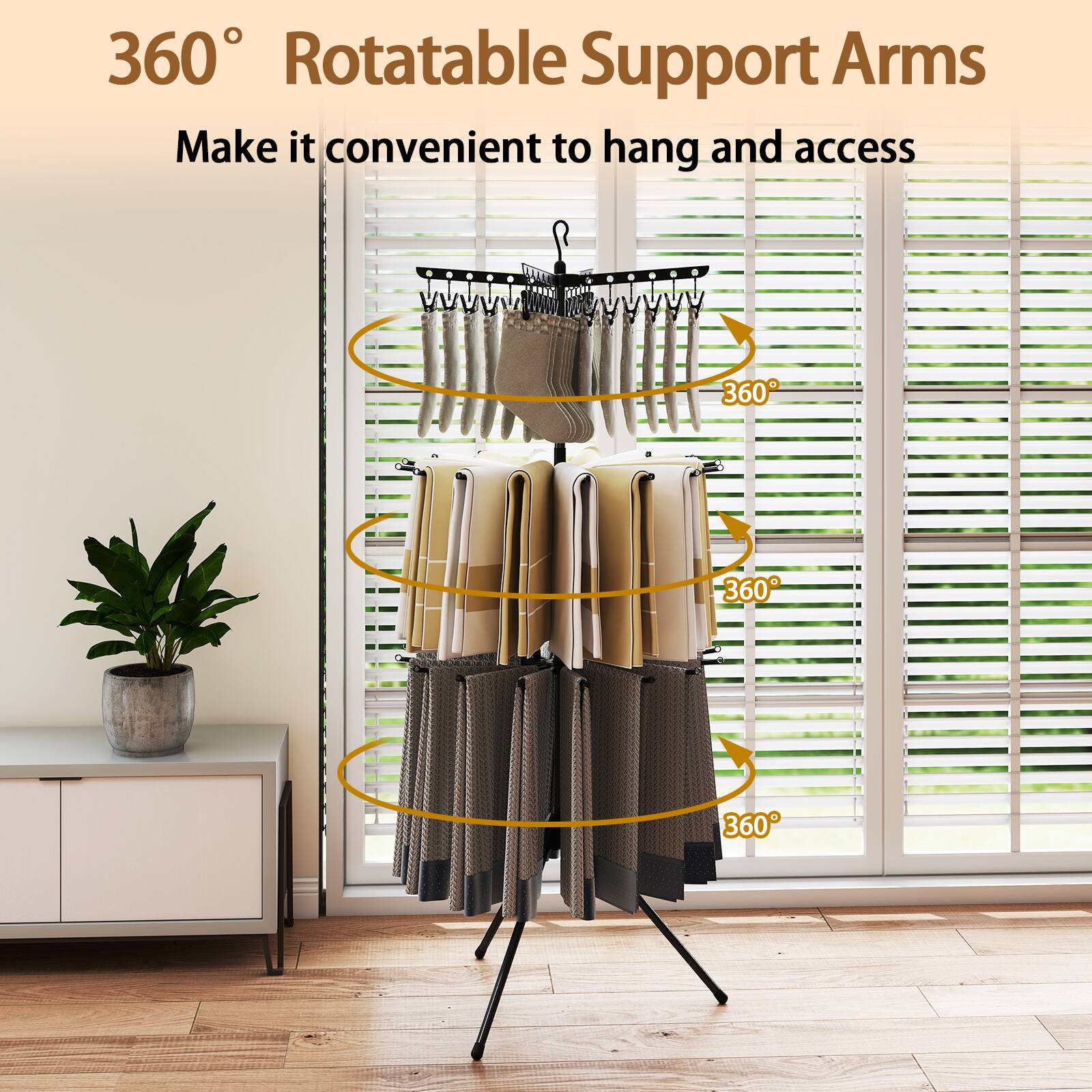 360° Rotatable Support Arms  
Make it convenient to hang and access