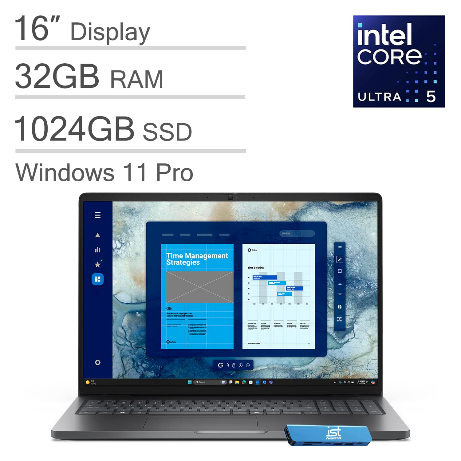 Dell - Pro 16 Laptop - 16" FHD - Intel Core Ultra 5 with 32GB Memory - 1TB SSD - Windows 11 Pro - Gray