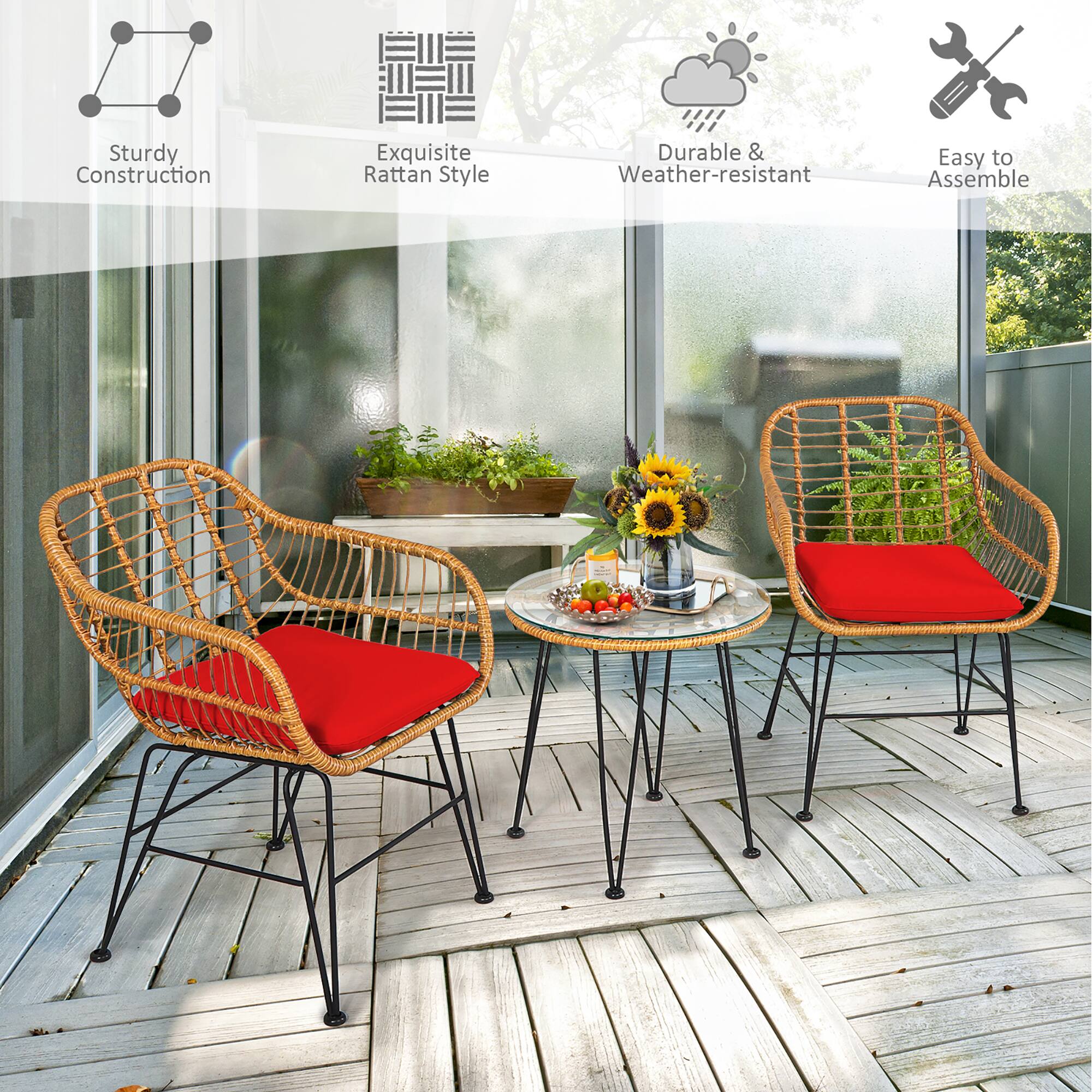 Sturdy Construction, Exquisite Rattan Style, Durable & Weather-resistant, Easy to Assemble