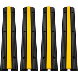 VEVOR - 4 Pack of 1-Channel Rubber Cable Protector Ramps Heavy Duty 22046Lbs Load Capacity Cable Wire Cord Cover Ramp Speed Bump - Yellow and black