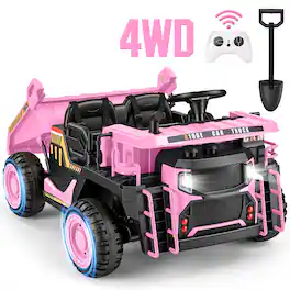 Wisairt - 24V 4WD Kids Ride-on Construction Truck with Music and Lights, 3 Speeds 7 km/h - Pink