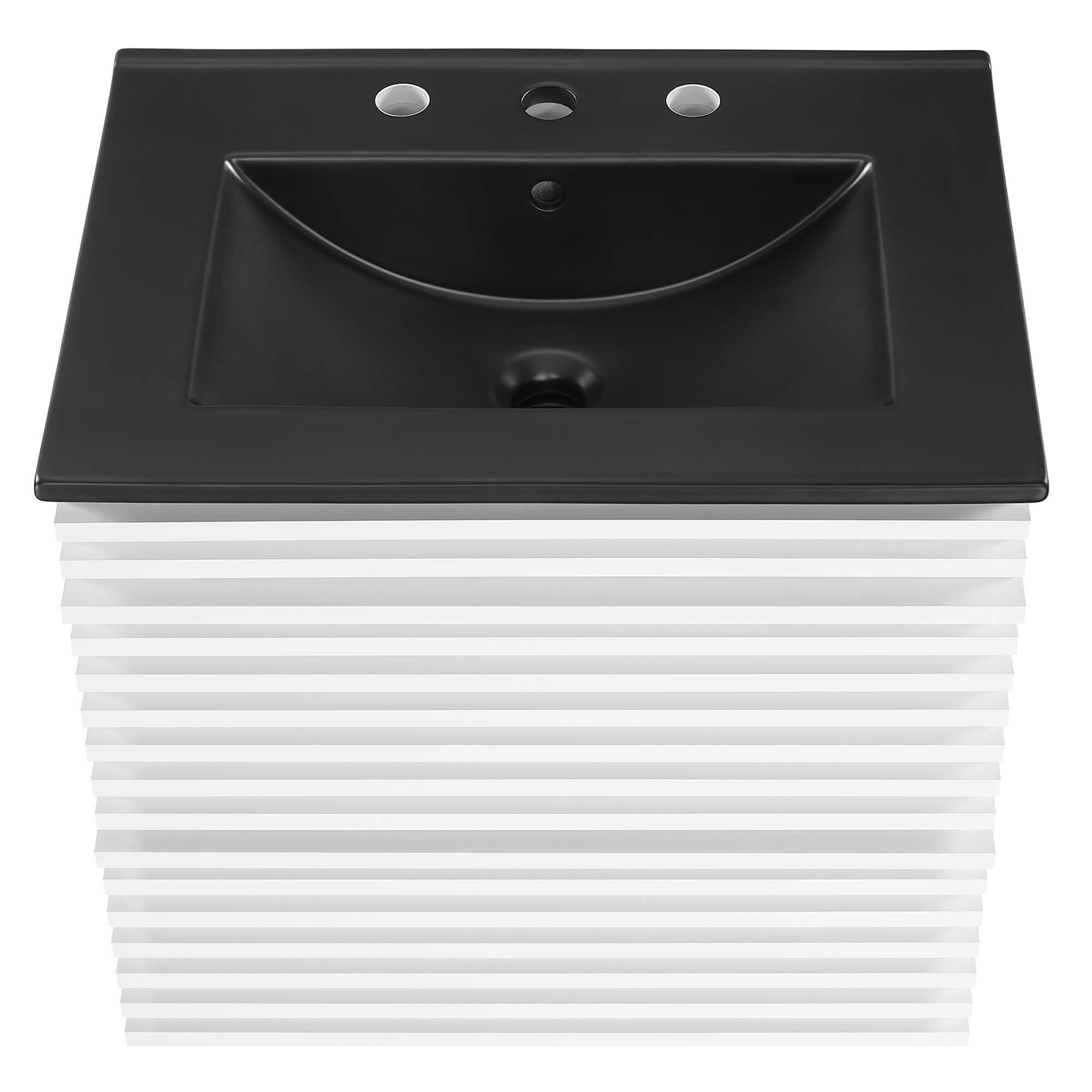 Alt View 3. Modway - Render Wall-Mount Bathroom Vanity with Black Basin Included - White Black.