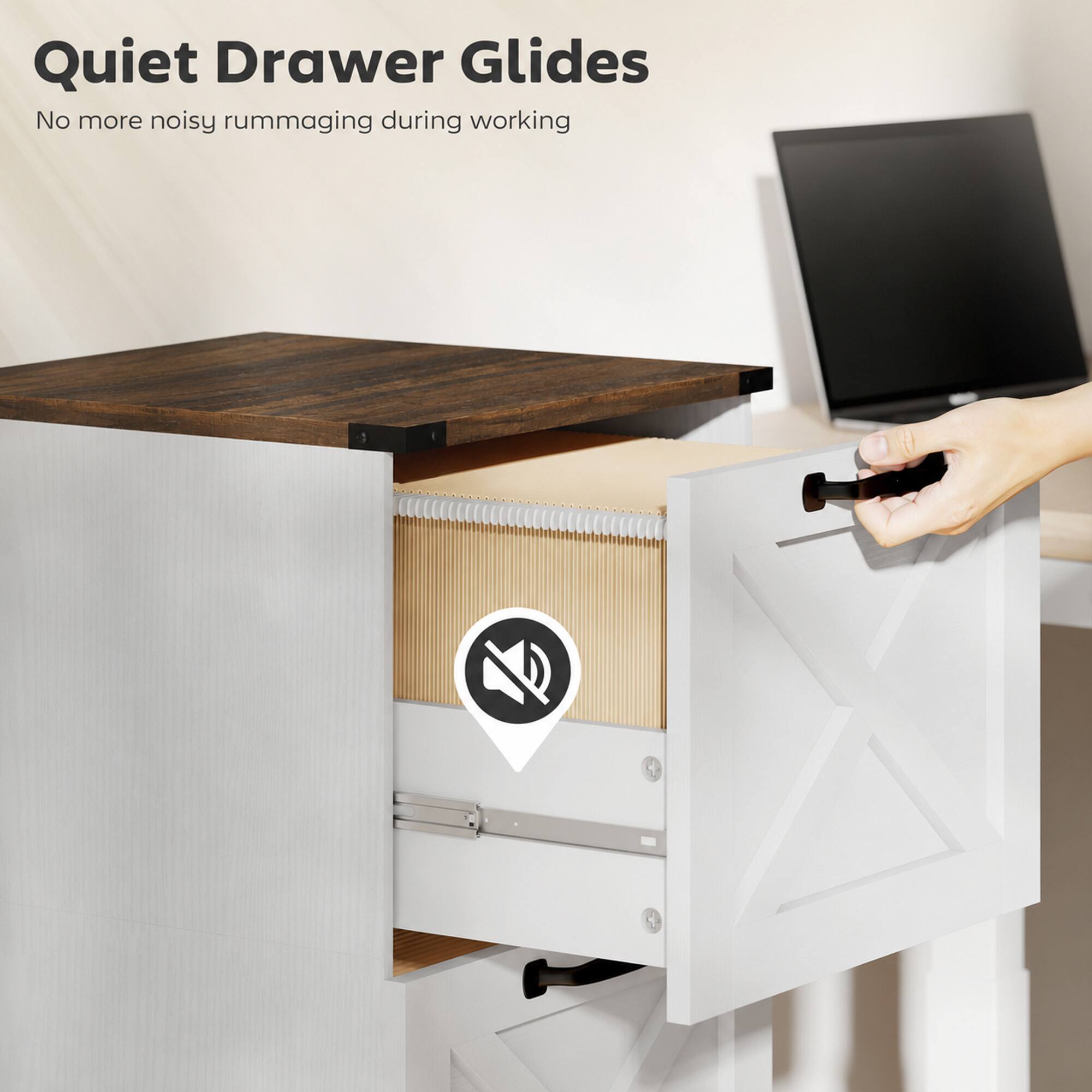 Quiet Drawer Glides  
No more noisy rummaging during working