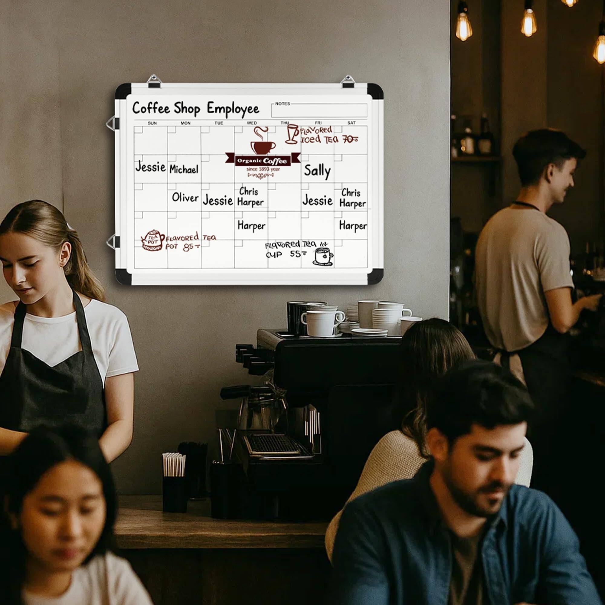 NOTES  
Coffee Shop Employee  
SUN MON TUE WED THU FRI SAT  

Organic Coffee  
Since 1893  

Jessie Michael  
Oliver Jessie Harper  
Sally  
Chris  
Jessie  
Chris  
Harper  

FLAVORED TEA  
POT 85¢  
CUP 55¢