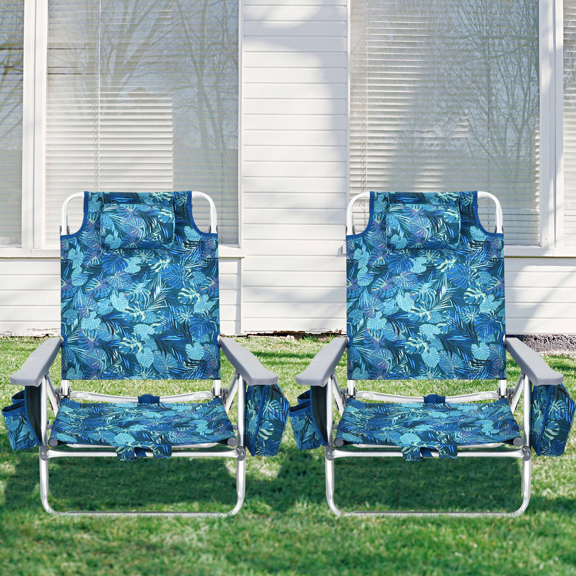 Alt View 3. Gymax - Gymax 2PCS Folding Backpack Beach Chair Reclining Camping Chair w/Storage Bag - Pattern.