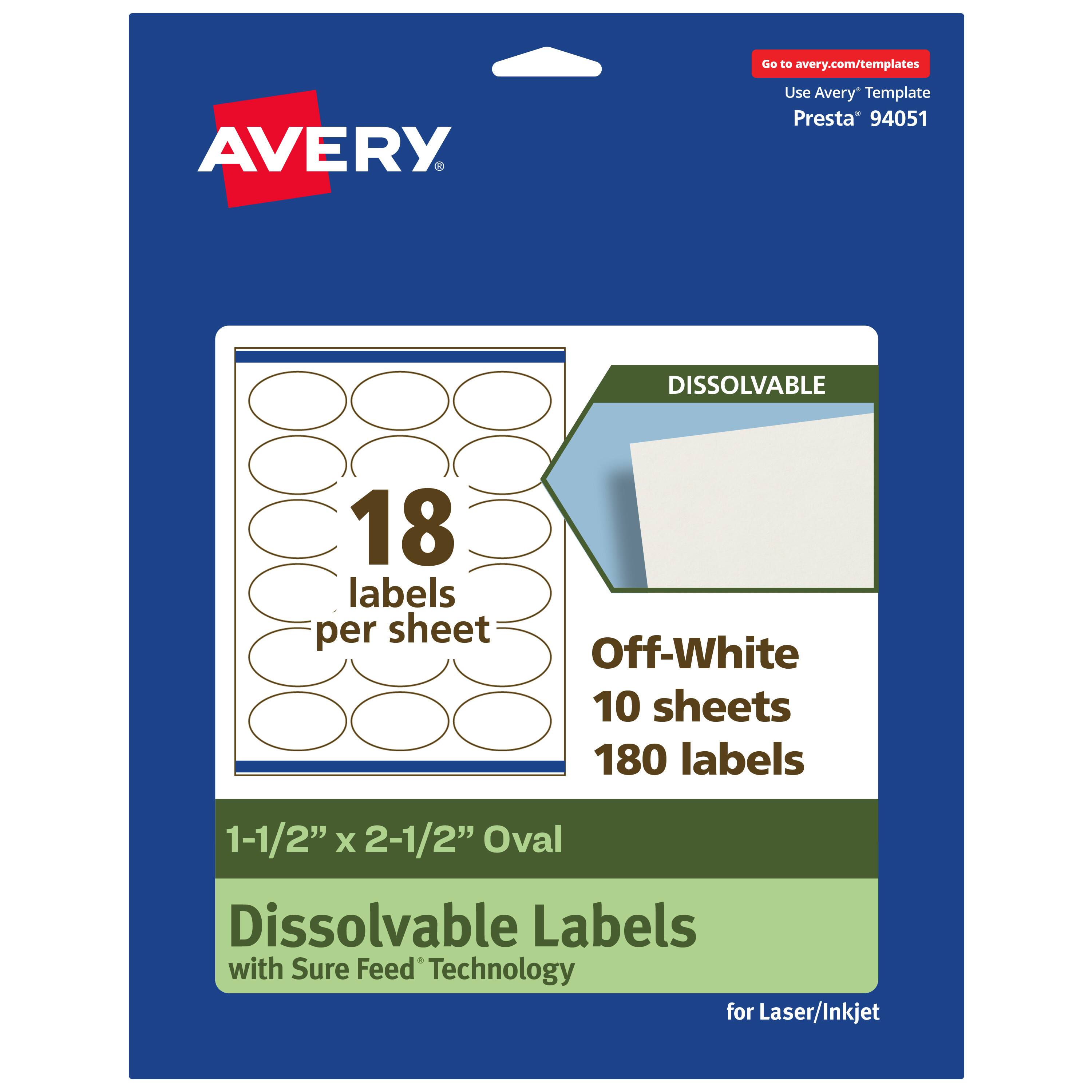 Avery - Dissolvable Oval Labels, 1.5" x 2.5", 180 Labels - White