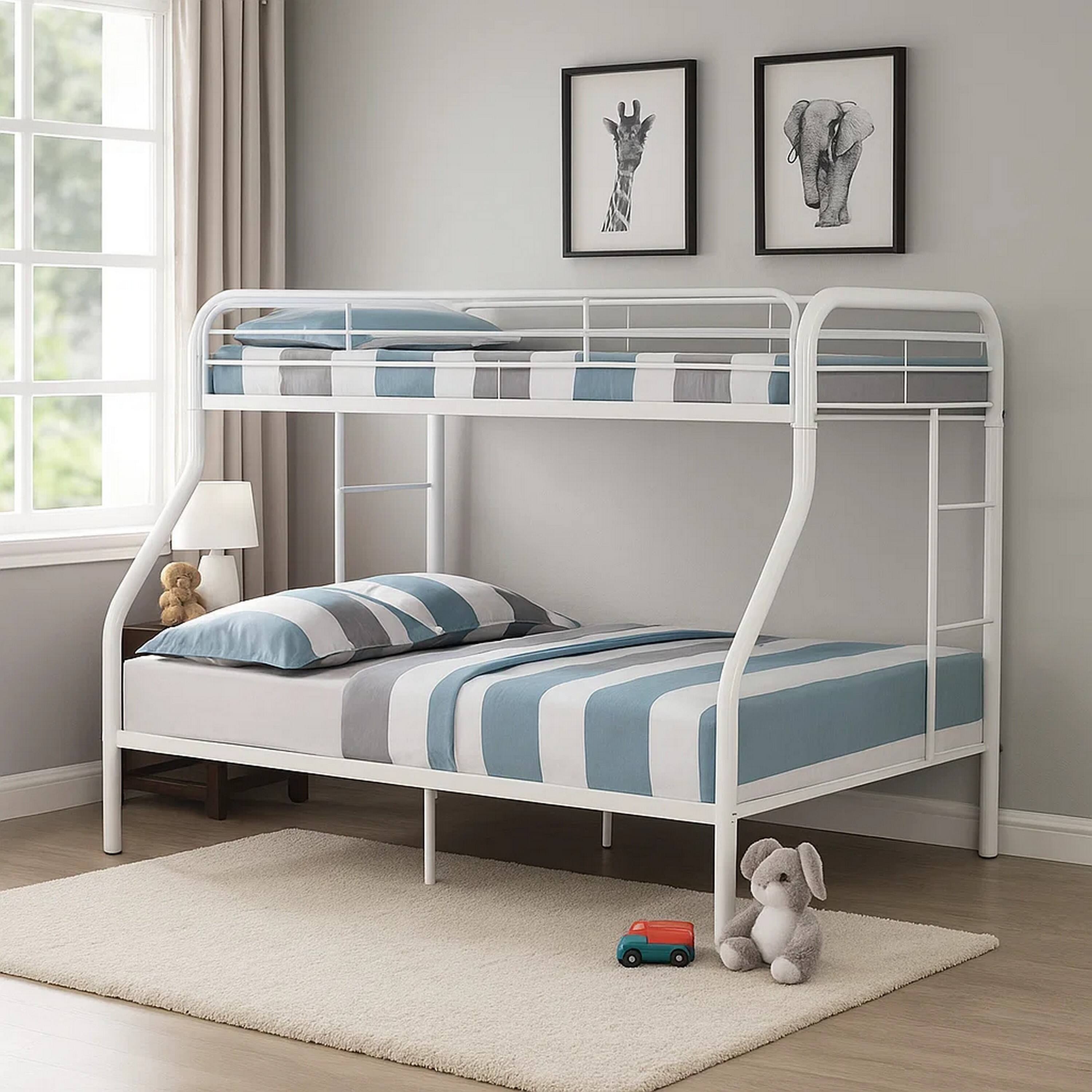Alt View 6. Manhattan Lane - Fegy Twin over Full Bunk Bed with Ladder and Rails, Silver Metal Frame - Silver.