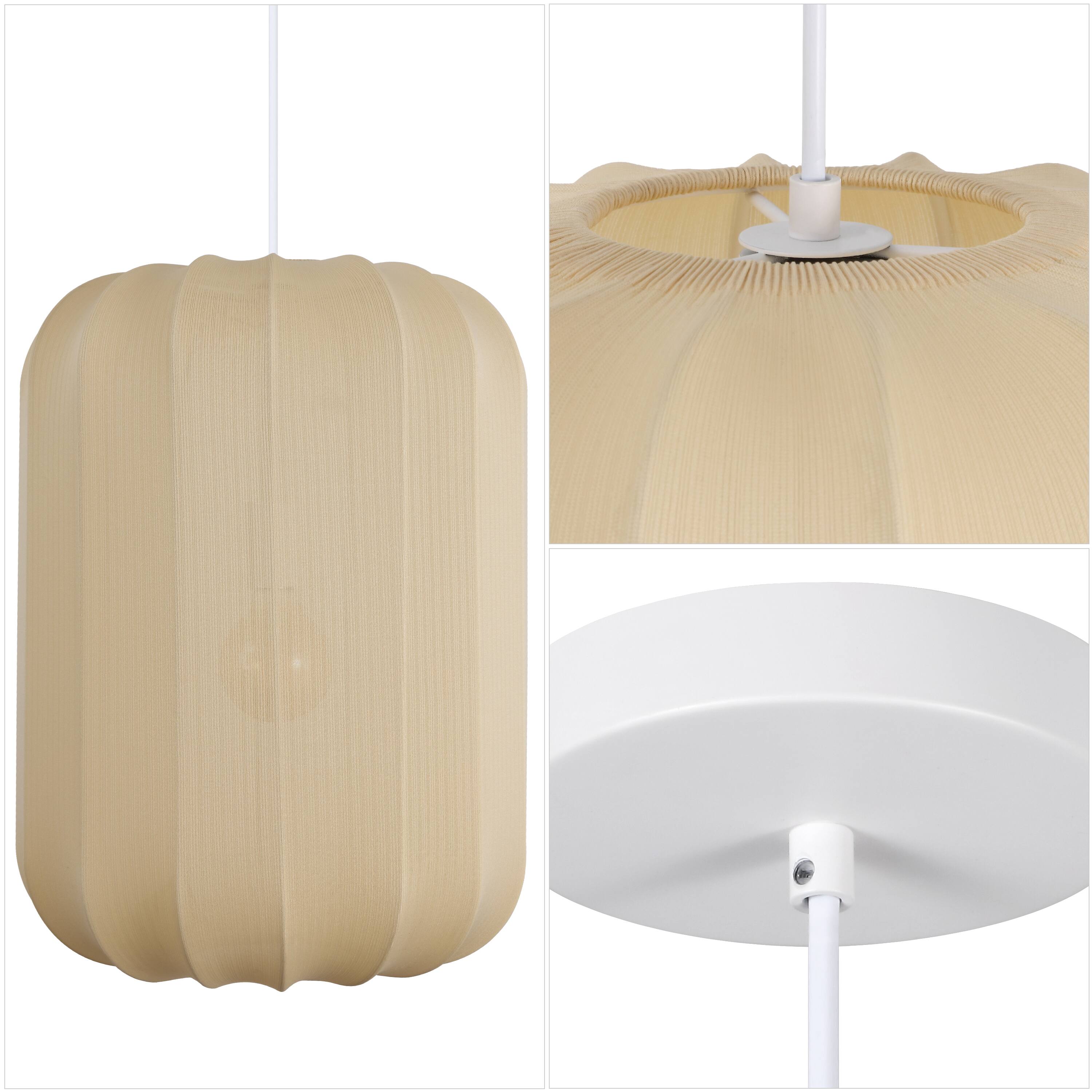 Alt View 4. Jonathan Y - Aurelia 13.75" 1-Light Scandinavian Japandi Adjustable Lantern Metal with Ribbed Cocoon Capsule Shade LED Pendant, Beige - Beige.