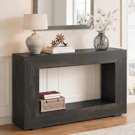 Tribesigns - 47.2" Rectangular Console Table with 2-Tier Storage, Narrow Entryway Table for Hallway, Foyer Table Behind Couch for Liv - Black