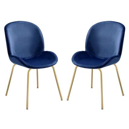 Front. Manhattan Lane - Side Chair with Fabric and Bucket Design, Set of 2 - Blue and Gold.