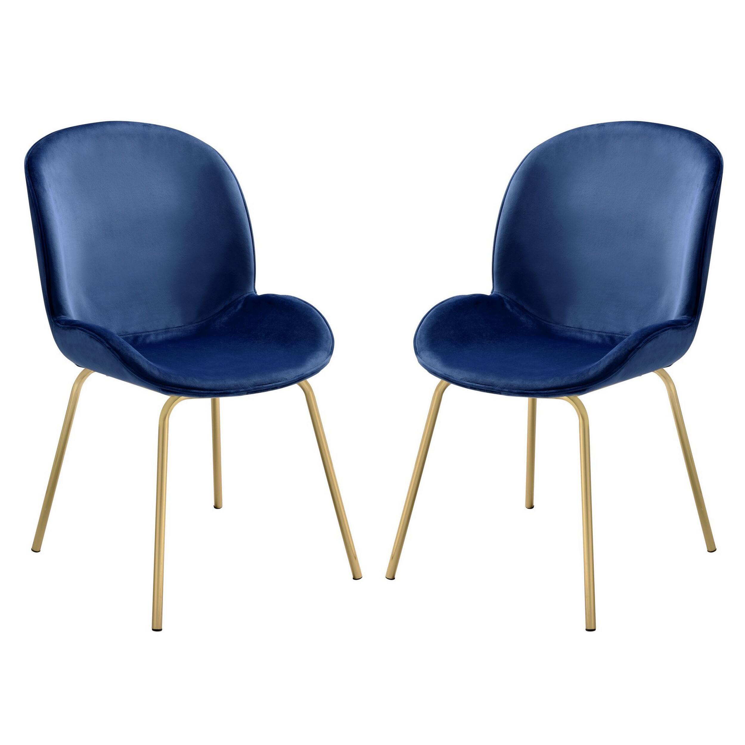 Front. Manhattan Lane - Side Chair with Fabric and Bucket Design, Set of 2 - Blue and Gold.