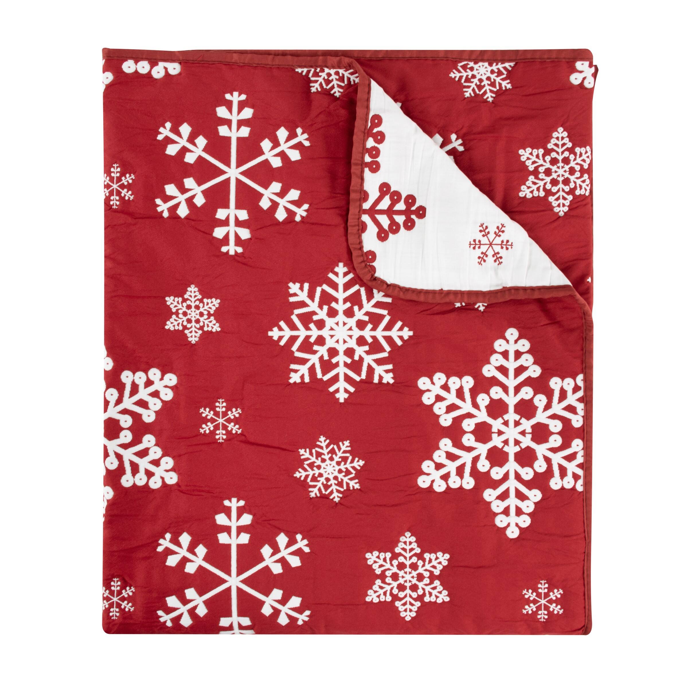 Front. BreeBe - Snowflakes Throw - Red.